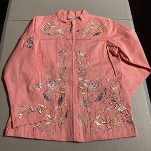 NWOT Quaker Factory Pink Jacket Shacket  Butterfly Floral Embroidered Women's XS